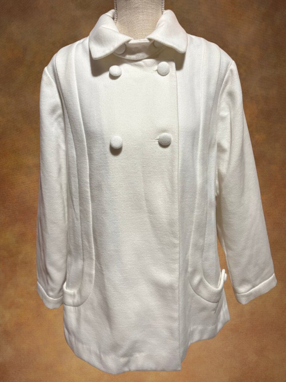Chico’s Ivory Double Breasted Knit Car Coat Women’s Size 3 XL Covered Button